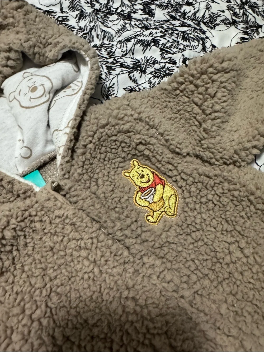 Brown Winnie The Pooh Fuzzy Baby One-Piece with Hood